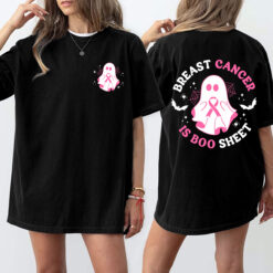 Breast Cancer Is Boo Sheet Sweatshirt, Back On My Boo-Shit T Shirt, Ghost Ribbon Breast Cancer Awareness Shirt, Cancer Halloween Gift Shirt