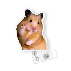 Funny Hamster Say Hi Meme Badge Reel – Retractable ID Holder with Clip